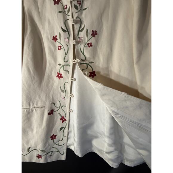 Kate Hill Linen Embroidered Jacket 16 Misses Mandarin Collar Floral Frog Button - Picture 3 of 11